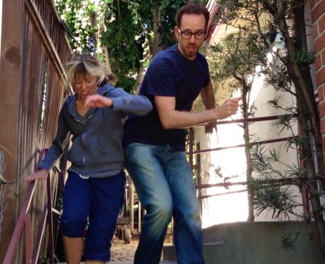Stunt rehearsal. Kasi Brown and Brandon Walter.